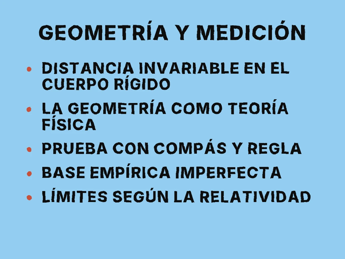 A un segmento ideal corresponden marcas sobre una varilla rígida, tres marcas alineadas comparten una línea visual y mover la varilla conserva la distancia entre sus extremos como supuesto que la experiencia pone a prueba.
